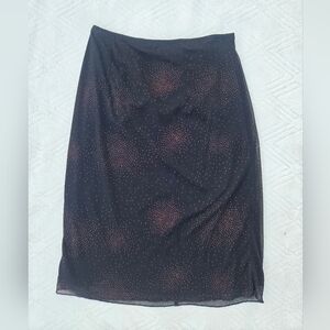 Vintage WE TOO Black Mesh Midi Skirt Rhinestone Embellished Y2K 90s Sz Xs/S